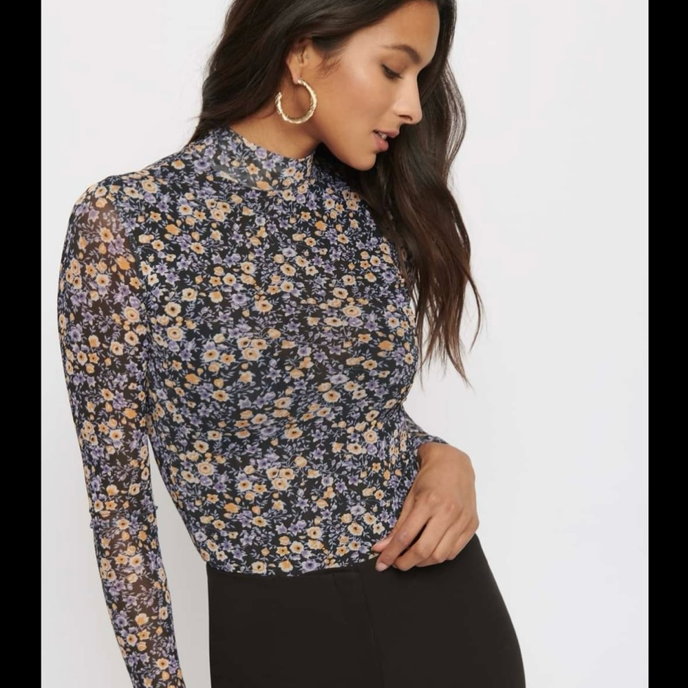 Dynamite Sheer Mock Neck Top